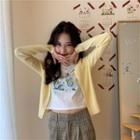 Short-sleeve Print T-shirt / Crop Cardigan
