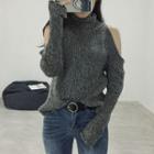 Cut Out Shoulder Turtleneck Sweater