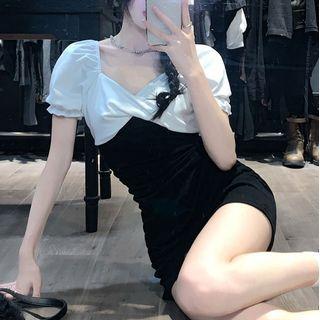 Two-tone Mini Bodycon Dress White & Black - One Size