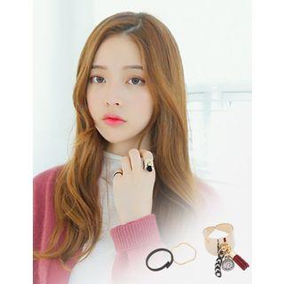 Set Of 3: Tassel-charm Ring + 2 Rings