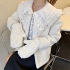 Buttoned Fleece Jacket / Mittens / Long-sleeve Lace Top / Set
