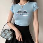 Cropped Color-block Lettering Short-sleeve Top
