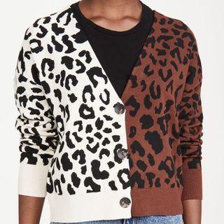 Leopard Print Two-tone Cardigan