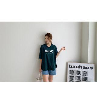Set Of 2: Letter-printed Dip-back T-shirt