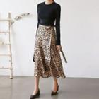 Leopard Print Midi A-line Wrap Skirt
