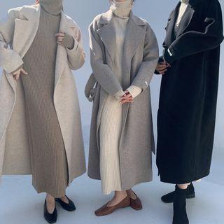 Long Lace-up Fleece Coat