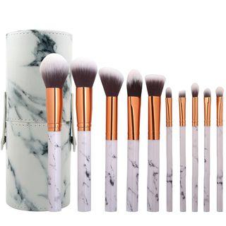 Set Of 10: Marble Print Makeup Brush Set Of 10 - Makeup Brush - One Size