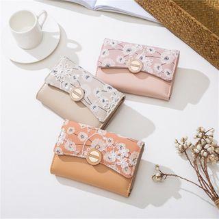 Pvc Panel Floral Print Flap Wallet