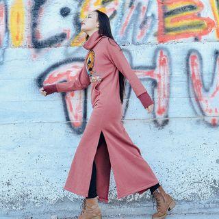 Turtleneck Embroidered Midi Pullover Dress
