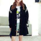 Striped-trim Long Baseball Coat