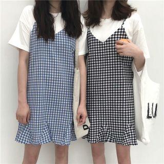 Mock-two Check Short-sleeve Dress