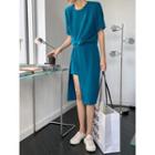 Set: Short-sleeve T-shirt + Slit A-line Skirt