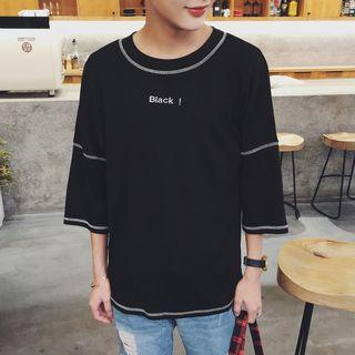 Letter Embroidered 3/4 Sleeve T-shirt
