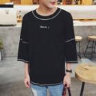 Letter Embroidered 3/4 Sleeve T-shirt