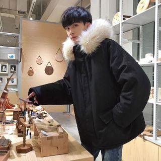 Fluffy Hood Padded Zip Jacket