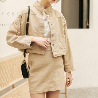 Set: Buttoned Denim Jacket + Mini A-line Denim Skirt
