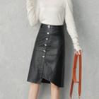 Faux-leather Button-front A-line Skirt