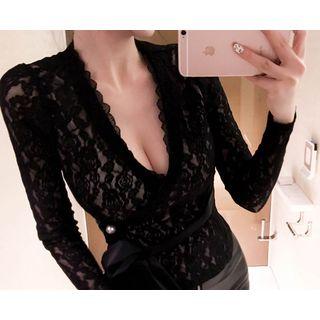 Lace Tie-waist Wrap Top