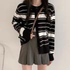 Striped Long-sleeve Cardigan As Shown In Figure - One Size