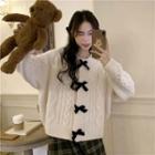 Long Sleeve Bow Cable-knit Sweater Off-white - One Size
