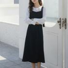 Set: Puff-sleeve Blouse + Midi Overall Dress (various Designs)