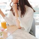 Stand-collar Ruffle-sleeve Blouse
