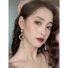 Non-matching Rhinestone Cross Moon & Star Dangle Earring 1 Pair - 925 Silver Needle - Stud Earrings - One Size