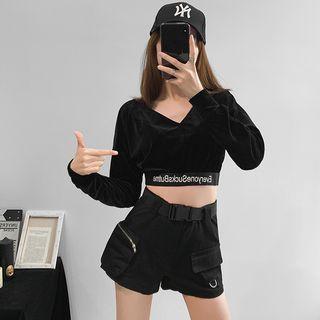 Cropped V-neck Velvet Top