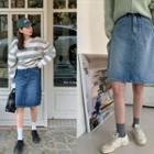 Zip-fly A-line Denim Skirt