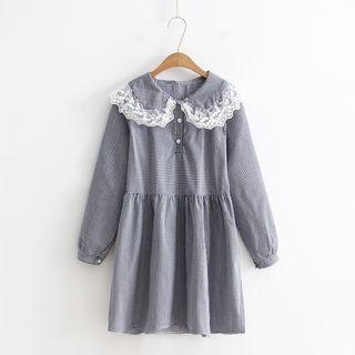 Lace Trim Collar Long-sleeve A-line Dress
