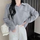 Polo Long-sleeve Plain Knit Sweater