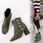 Square Toe Chunky Heel Buckled Short Boots