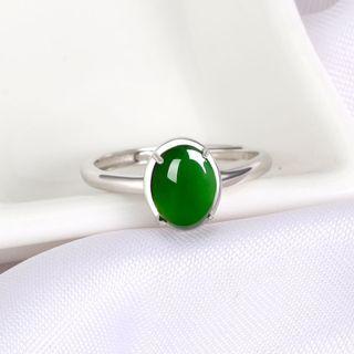 Faux Gemstone Sterling Silver Open Ring 1pc - Silver & Green - One Size