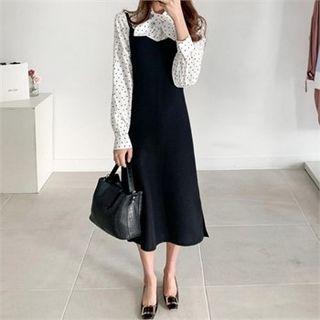 Double-strap Pinafore Dress Black - One Size