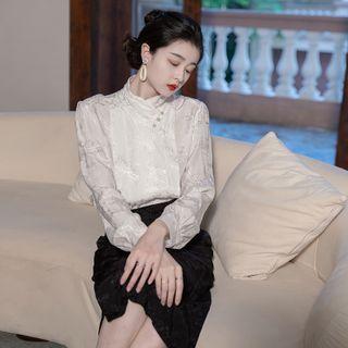 Jacquard Blouse / Midi Pencil Skirt