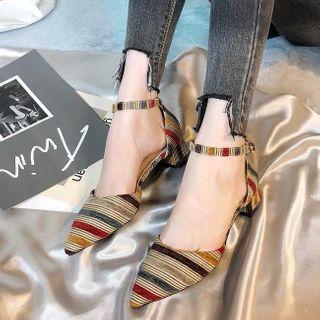 Striped Pointed Block Heel Sandals