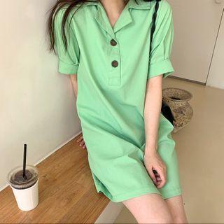 Short-sleeve Open-collar Mini Polo Dress