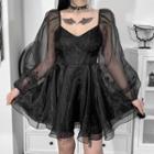 Long-sleeve Mini A-line Organza Dress