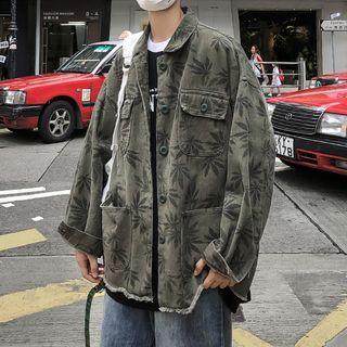 Maple Leaf Print Shirt Jacket
