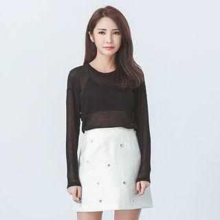 Plain Sheer Long Sleeve T-shirt