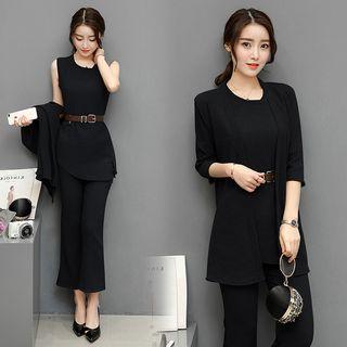 Set: Elbow-sleeve Jacket + Sleeveless Top + Capri Pants