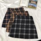 Color-block Plaid High-waist Acrylic Skirt
