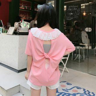 Elbow-sleeve Cutout Back Top