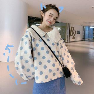 Collared Dotted Print Oversized Top / High Waist Skirt