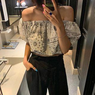 Off-shoulder Paisley Cropped Blouse