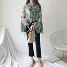 Floral Print Tie-neck Bell-sleeve Chiffon Blouse