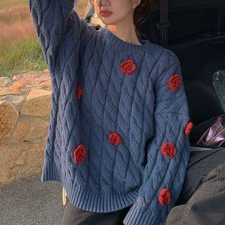 Flower Detail Cable-knit Sweater