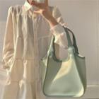 Set: Two-tone Faux Leather Tote Bag + Pouch