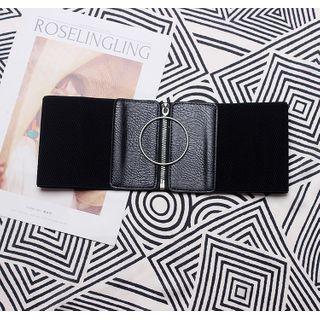 Faux Leather Elastic Belt Black & Silver - One Size