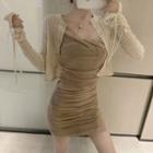 Set: Cardigan + Sleeveless Crinkled Dress